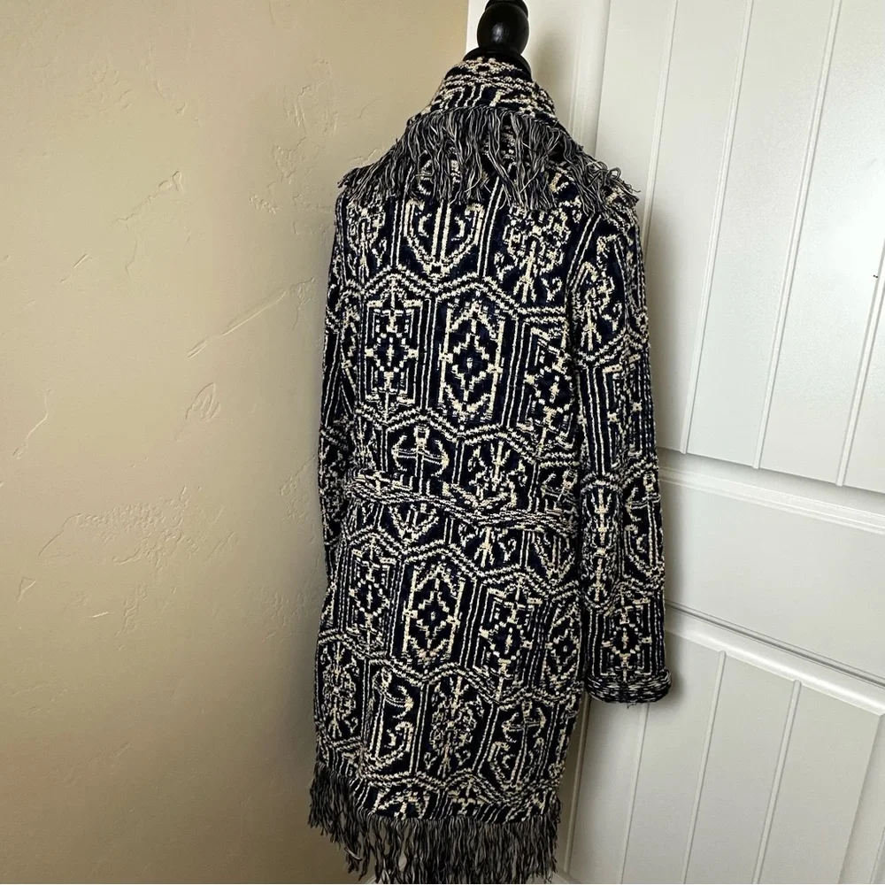 Ralph Lauren Women's Jacquard Nautical Blue Fringe Cardigan/Jacket- Size Large - Picture 2 of 13